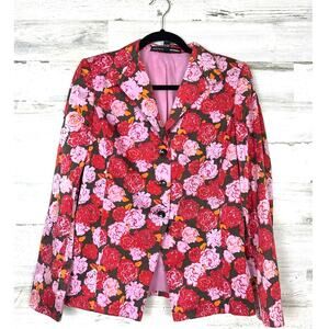 Linda Allard Ellen Tracy Women’s 4 Red Pink Floral Silk Tailored Blazer Jacket